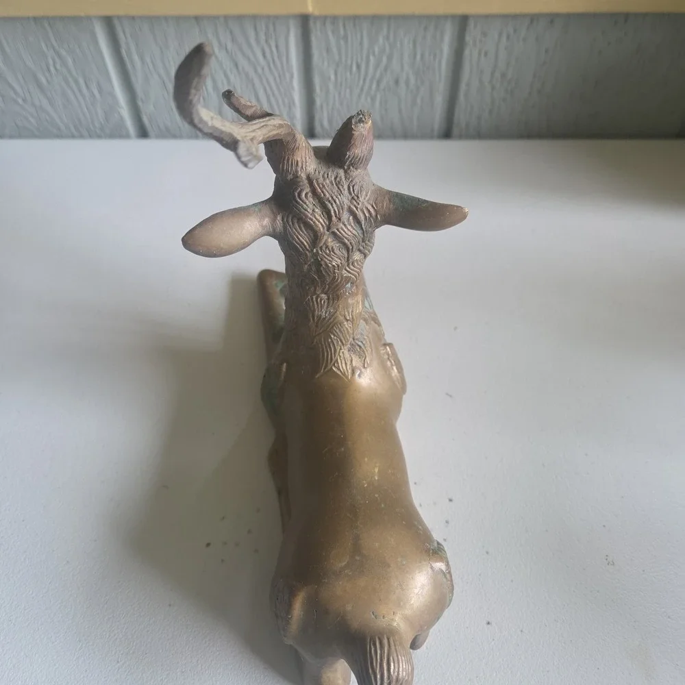 Vintage Brass Sculpture Deer MCM Stag Reclining Figure Antlers Aged Patina AS IS